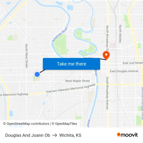 Douglas And Joann Ob to Wichita, KS map