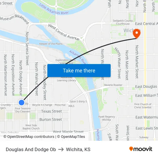 Douglas And Dodge Ob to Wichita, KS map
