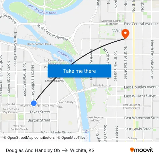 Douglas And Handley Ob to Wichita, KS map