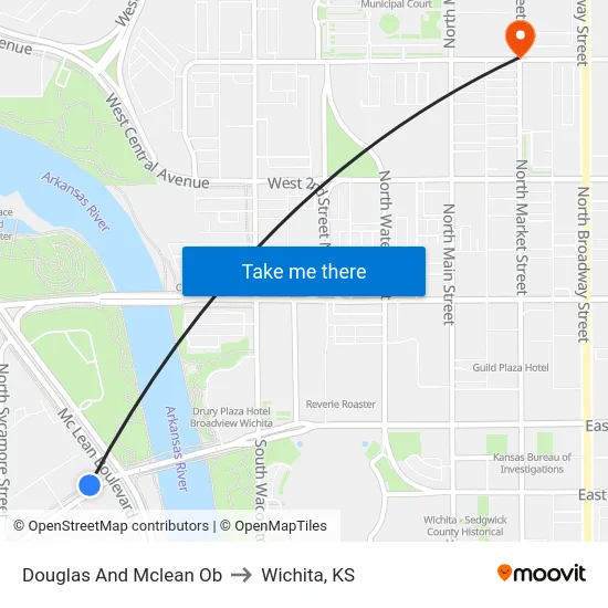 Douglas And Mclean Ob to Wichita, KS map