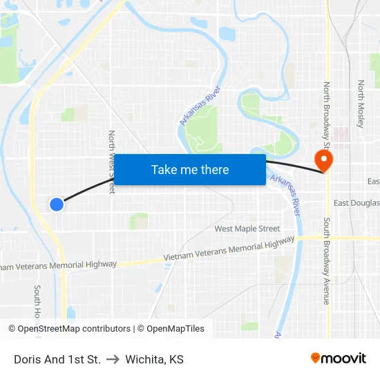 Doris And 1st St. to Wichita, KS map