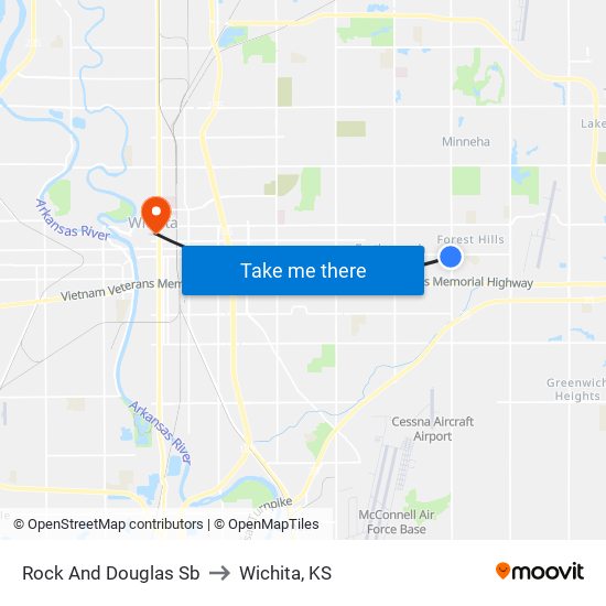 Rock And Douglas Sb to Wichita, KS map