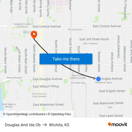 Douglas And Ida Ob to Wichita, KS map