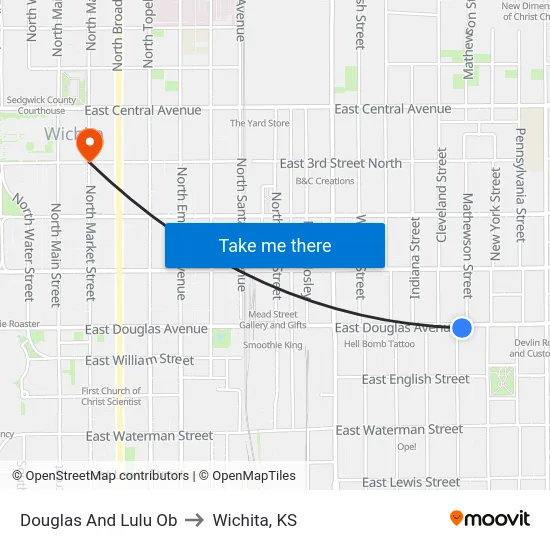 Douglas And Lulu Ob to Wichita, KS map