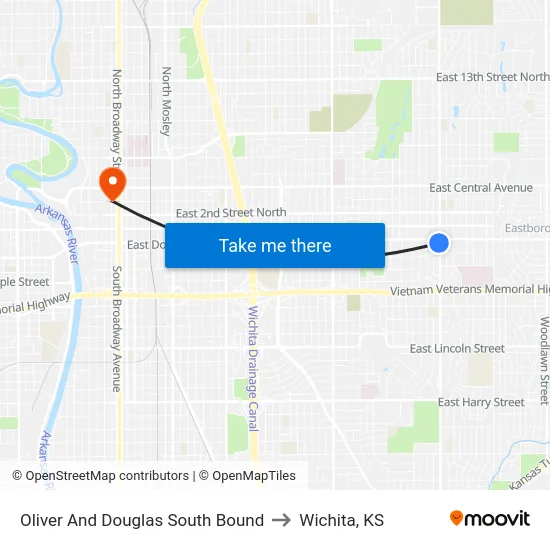 Oliver And Douglas South Bound to Wichita, KS map