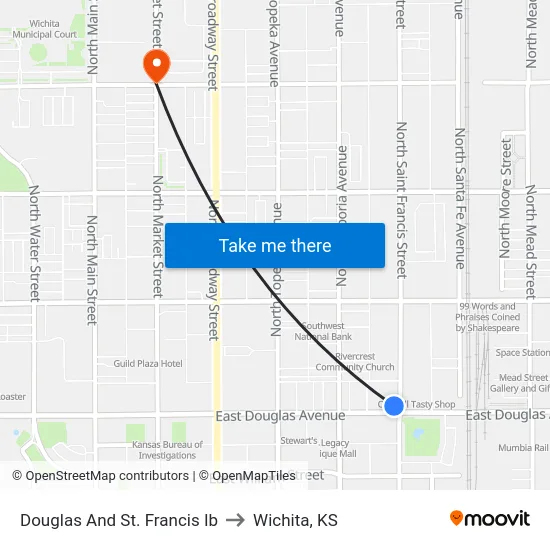 Douglas And St. Francis Ib to Wichita, KS map