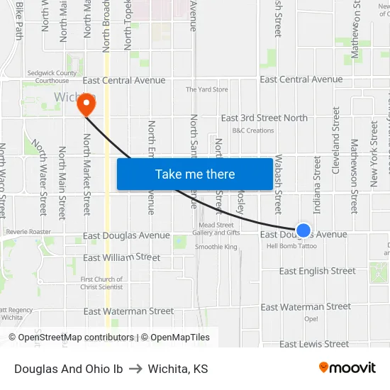 Douglas And Ohio Ib to Wichita, KS map