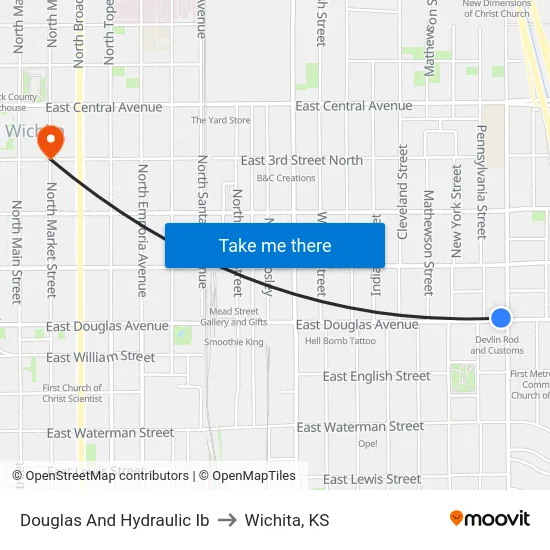 Douglas And Hydraulic Ib to Wichita, KS map