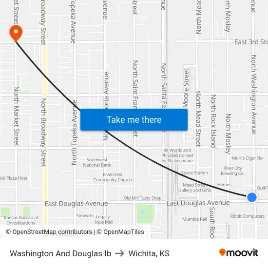Washington And Douglas Ib to Wichita, KS map