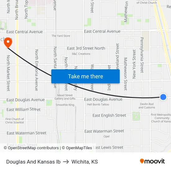 Douglas And Kansas Ib to Wichita, KS map