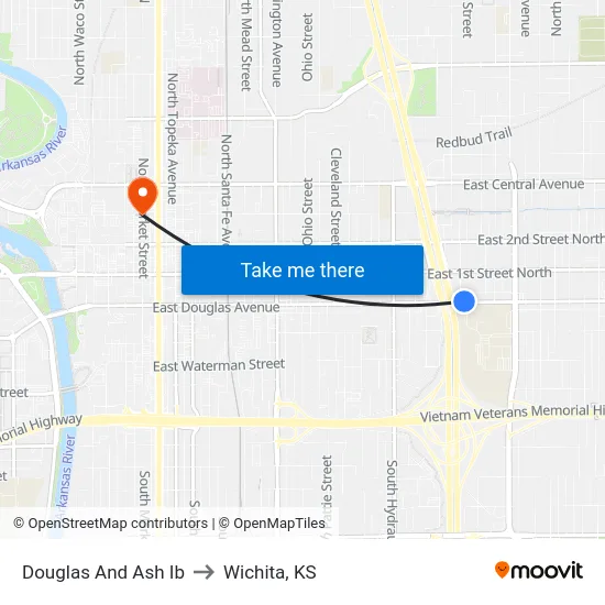 Douglas And Ash Ib to Wichita, KS map