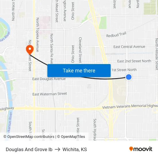 Douglas And Grove Ib to Wichita, KS map