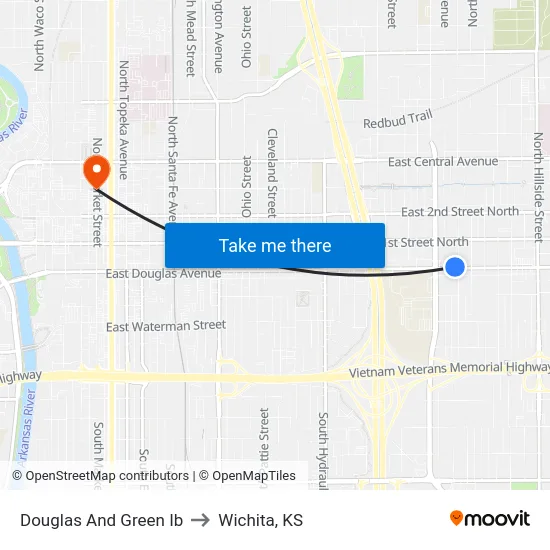 Douglas And Green Ib to Wichita, KS map