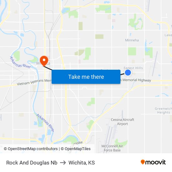 Rock And Douglas Nb to Wichita, KS map