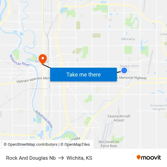 Rock And Douglas Nb to Wichita, KS map