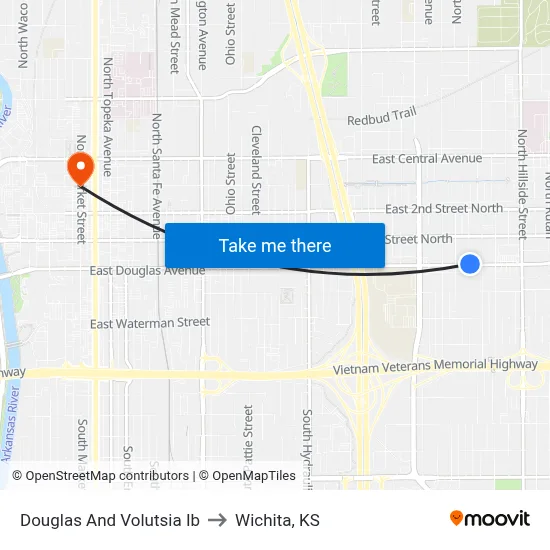 Douglas And Volutsia Ib to Wichita, KS map