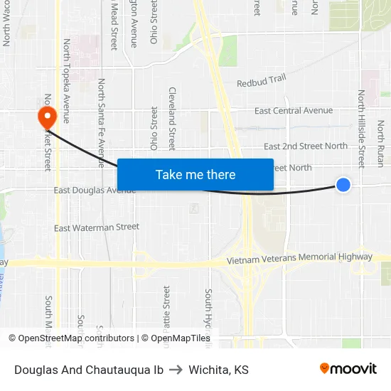 Douglas And Chautauqua Ib to Wichita, KS map
