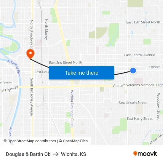 Douglas & Battin Ob to Wichita, KS map