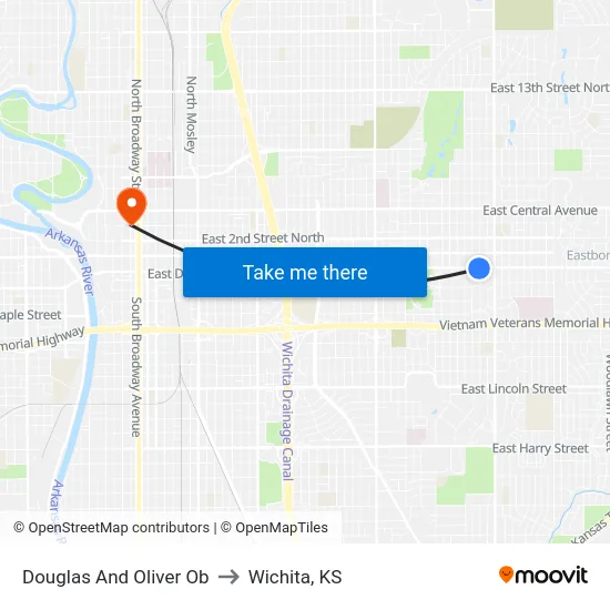 Douglas And Oliver Ob to Wichita, KS map