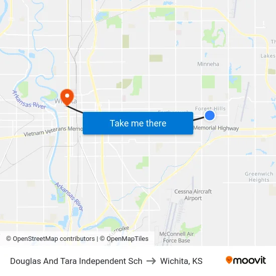 Douglas And Tara Independent Sch to Wichita, KS map