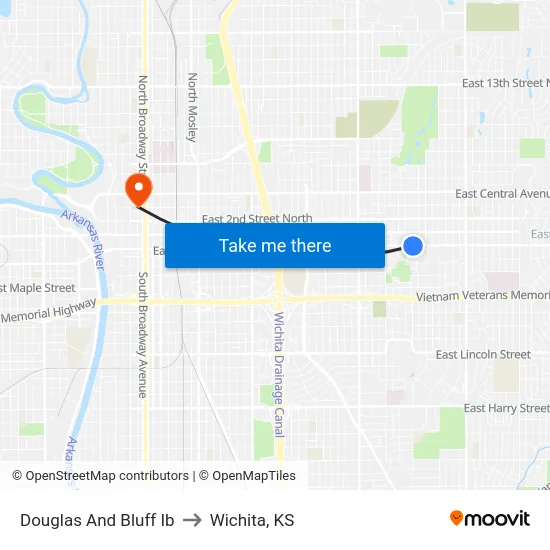 Douglas And Bluff Ib to Wichita, KS map