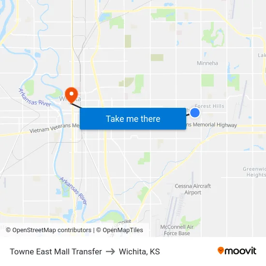 Towne East Mall Transfer to Wichita, KS map