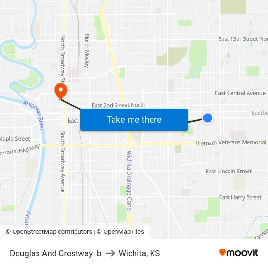 Douglas And Crestway Ib to Wichita, KS map