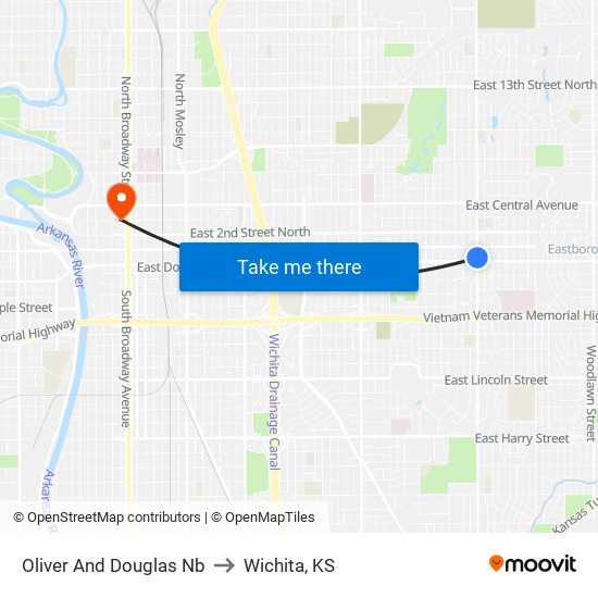 Oliver And Douglas Nb to Wichita, KS map