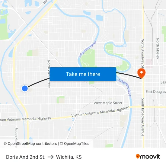 Doris And 2nd St. to Wichita, KS map