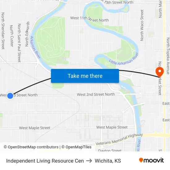 Independent Living Resource Cen to Wichita, KS map