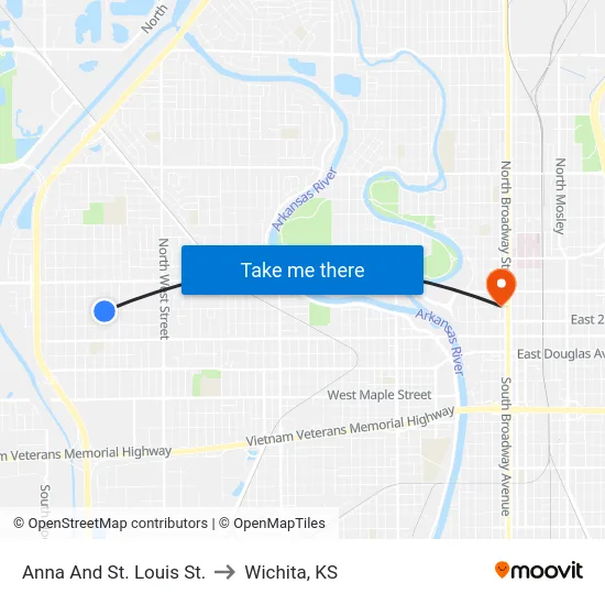 Anna And St. Louis St. to Wichita, KS map