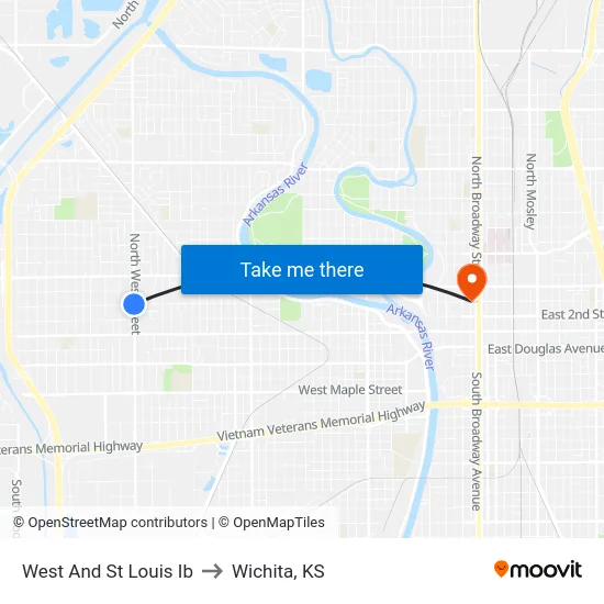 West And St Louis Ib to Wichita, KS map