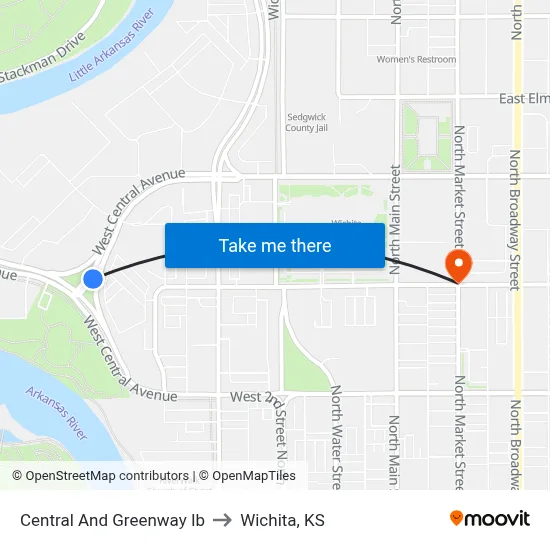 Central And Greenway Ib to Wichita, KS map