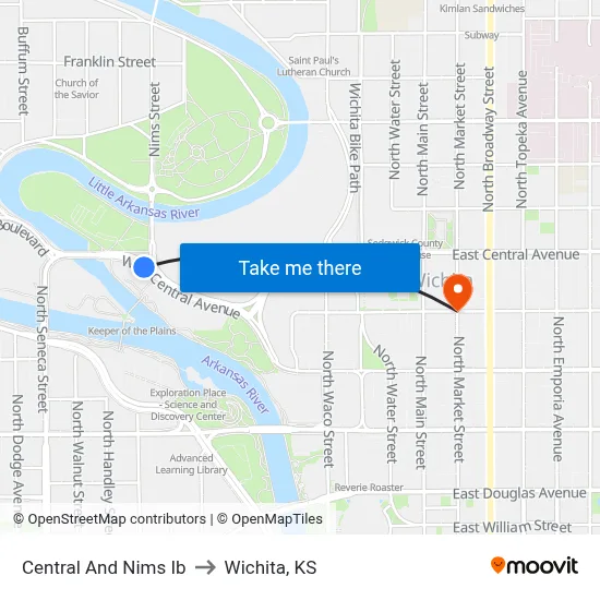 Central And Nims Ib to Wichita, KS map