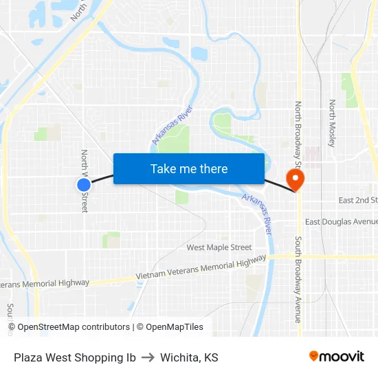 Plaza West Shopping Ib to Wichita, KS map