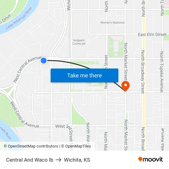 Central And Waco Ib to Wichita, KS map