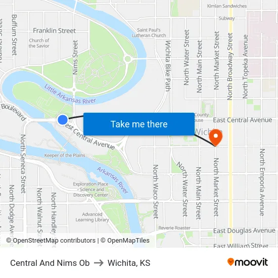 Central And Nims Ob to Wichita, KS map