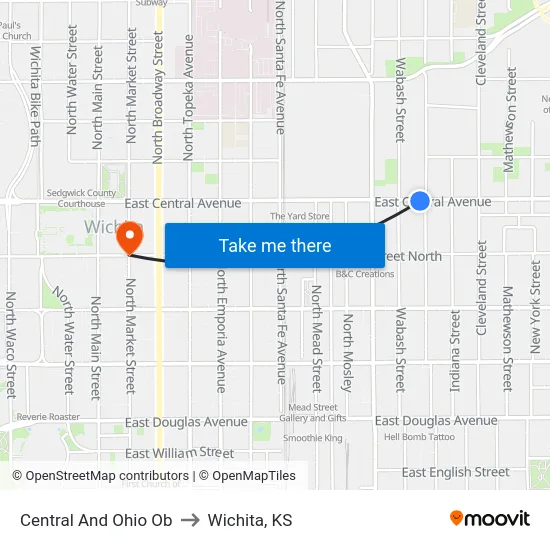 Central And Ohio Ob to Wichita, KS map