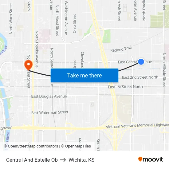 Central And Estelle Ob to Wichita, KS map