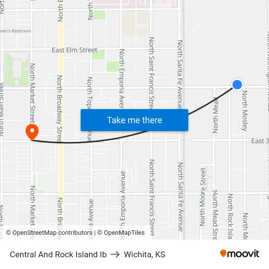 Central And Rock Island Ib to Wichita, KS map