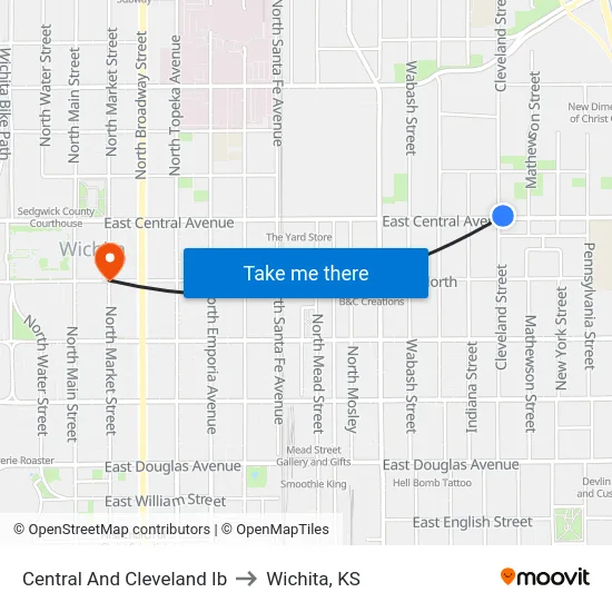 Central And Cleveland Ib to Wichita, KS map