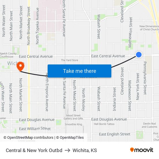 Central & New York Outbd to Wichita, KS map