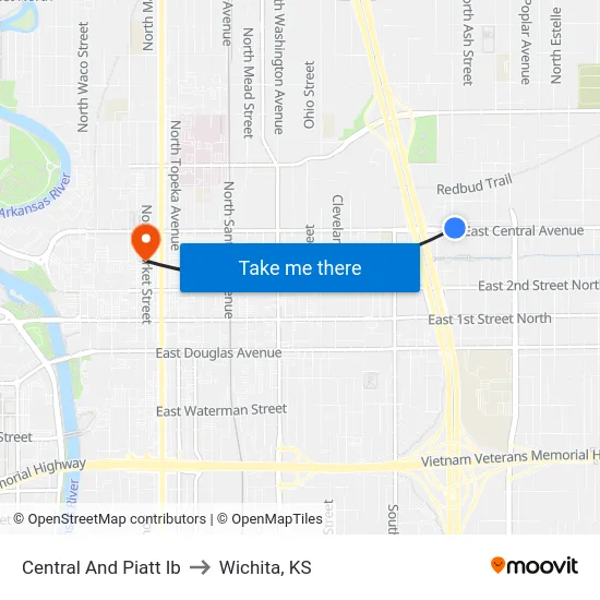Central And Piatt Ib to Wichita, KS map
