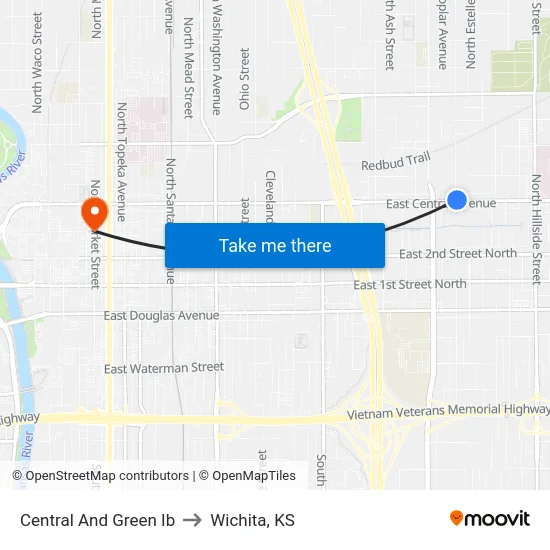 Central And Green Ib to Wichita, KS map