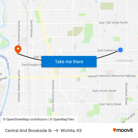 Central And Brookside Ib to Wichita, KS map