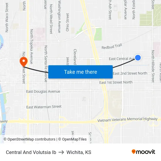 Central And Volutsia Ib to Wichita, KS map