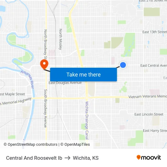 Central And Roosevelt Ib to Wichita, KS map