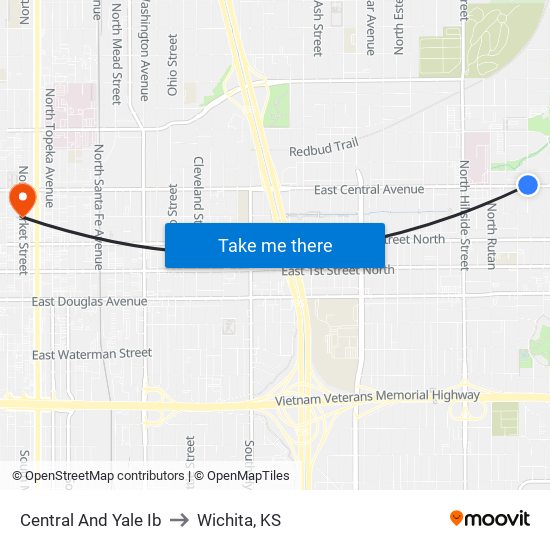 Central And Yale Ib to Wichita, KS map