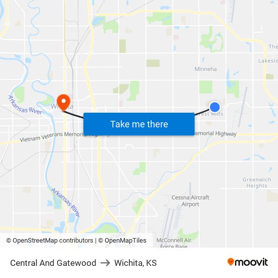 Central And Gatewood to Wichita, KS map