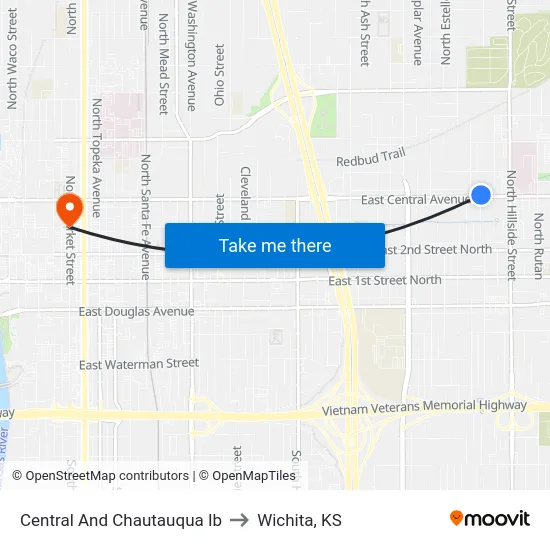 Central And Chautauqua Ib to Wichita, KS map